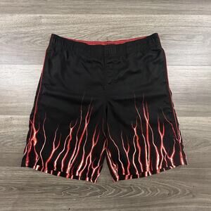 Vintage Nike Shorts Mens Large Black Red Electric Flame Graphic Board Swimwear